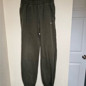 Nike Olive Green Fleece Sweatpants with White Swoosh